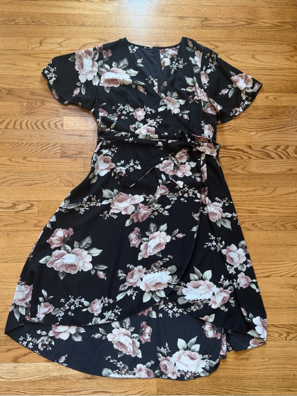 Amazon Black Wrap Dress with Blush Floral Print